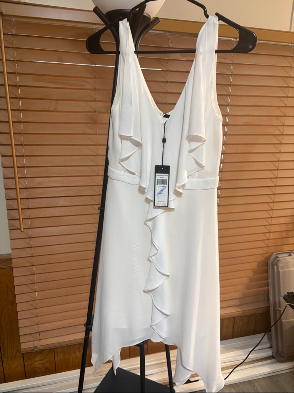 BCBGMaxAzria White Ruffle V-Neck Midi Dress